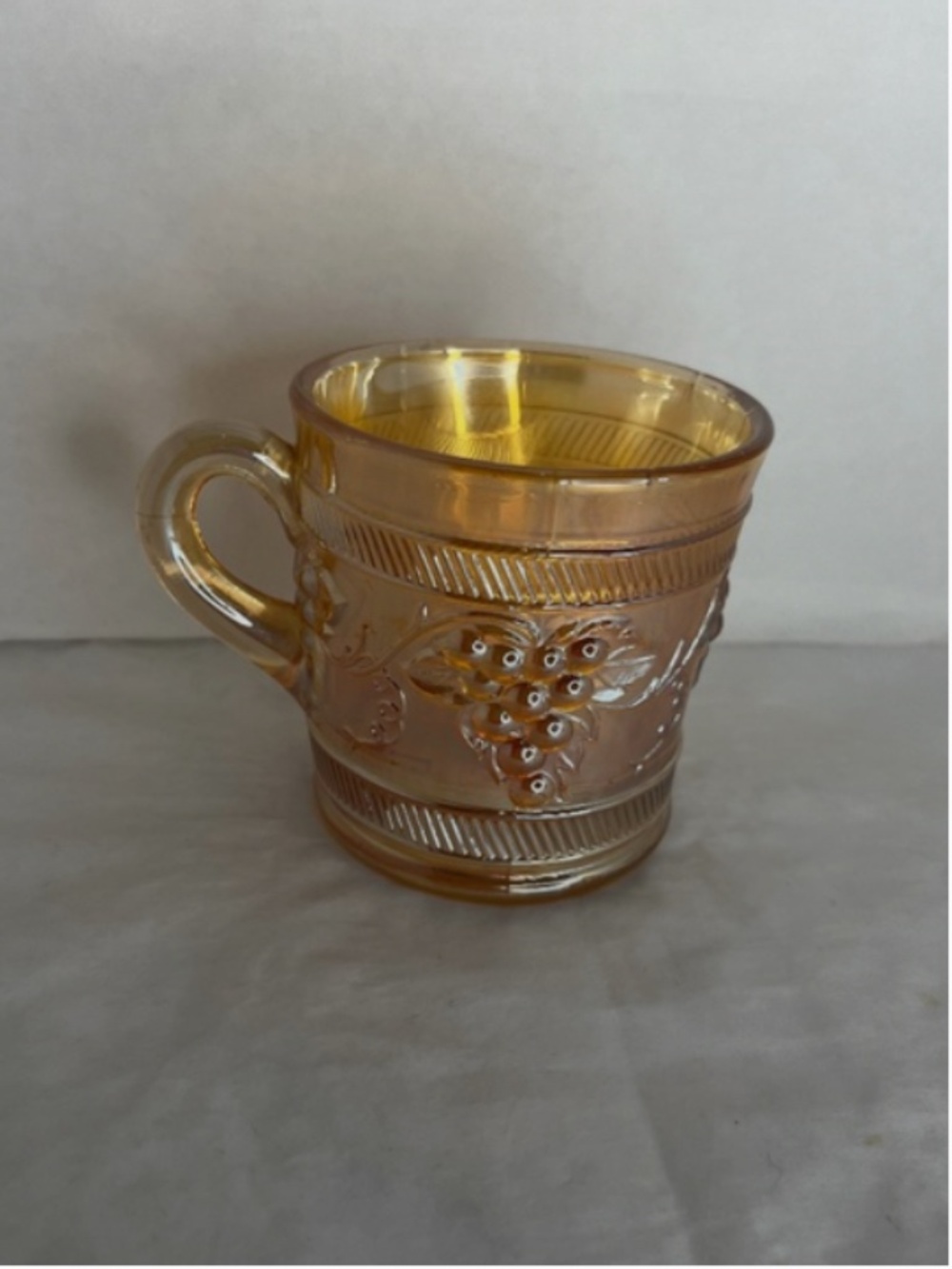 Vintage Dugan Glass Marigold Carnival Glass Banded Grape Mug Cup
